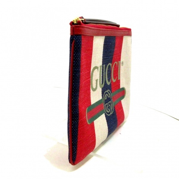 GUCCI グッチ シルヴィ ストライプ クラッチバッグ 麻 キャンパス 箱あり-