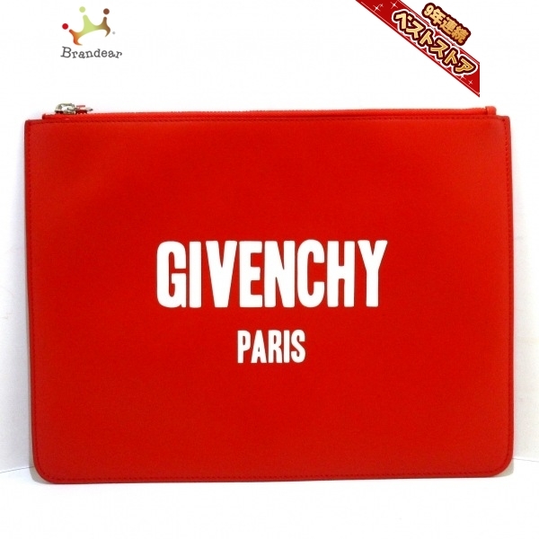 ジバンシー GIVENCHY クラッチバッグ - レザー レッド×白 メンズ 美品