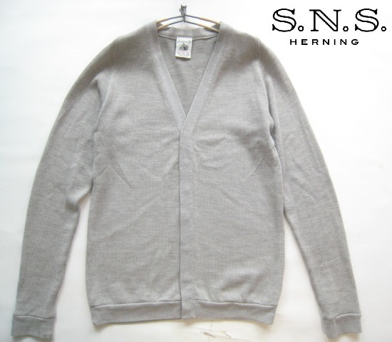 美品!!エスエヌエスハーニング S.N.S HERNING*比翼仕立てヴァージンウールニットフィッシャーマンカーディガン L グレー_画像1