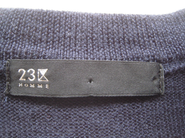美品日本製 23区オム 23区HOMME Vネックウールニットセーター 46 実寸M 紺×グレー オンワード樫山