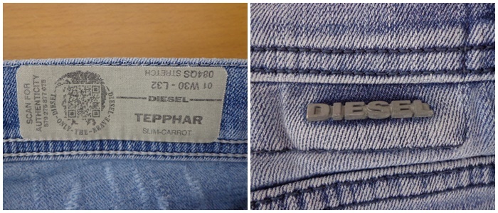 ★594 【定価37800円 送料無料】 DIESEL ディーゼル メンズ デニム スリムジーンズ 青 W30-L32 084QS TEPPHAR SLIM-CARROT ダメージ 色落ち_画像5