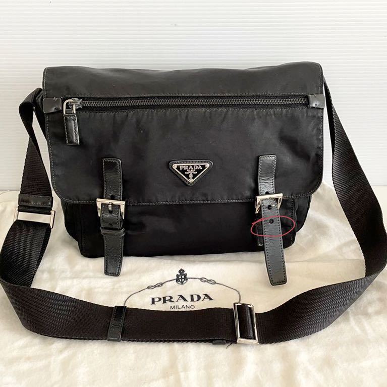 完成品 極美品□ プラダPRADA メッセンジャーバック 三角ロゴ 保管袋付