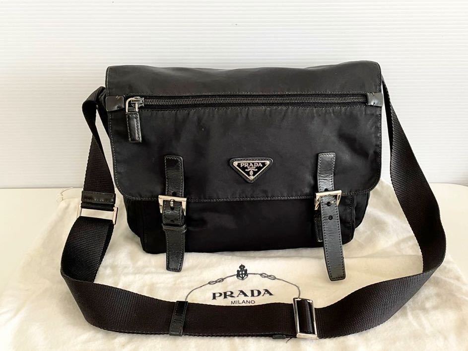 美品 プラダPRADA ナイロンショルダーブラック黒 保管袋付