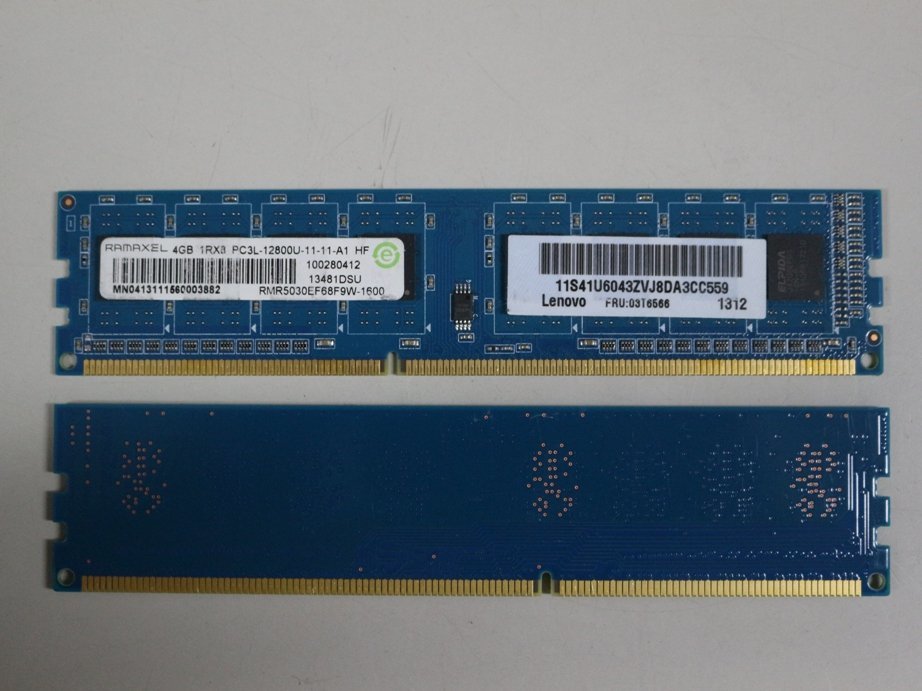 RAMAXEL 低電圧メモリ PC3L-12800U (DDR3L-1600) 4GB x 1枚 240ピン DIMM デスクトップ用 型番：RMR5030ME68F9F-1600 片面実装 (1Rx8)_画像1