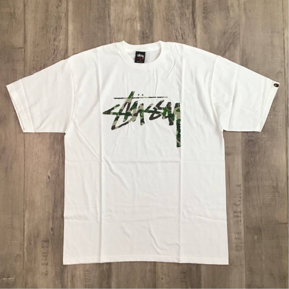 ★新品★ BAPE × stussy 30周年記念 Tシャツ Lサイズ a bathing ape エイプ ベイプ アベイシングエイプ ABC camo green ステューシー t383_画像1