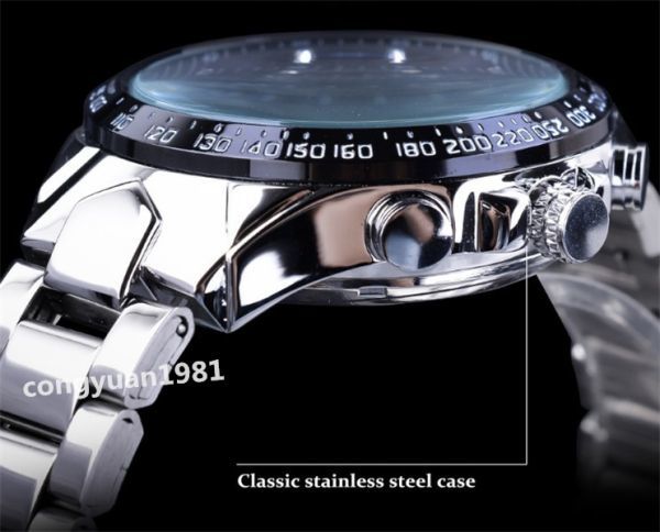 OX016:メンズ腕時計 機械式 自動巻き 44m スカルデザイン スケルトン 紳士ウォッチ ステンレス 男性 カジュアル シルバ_画像4