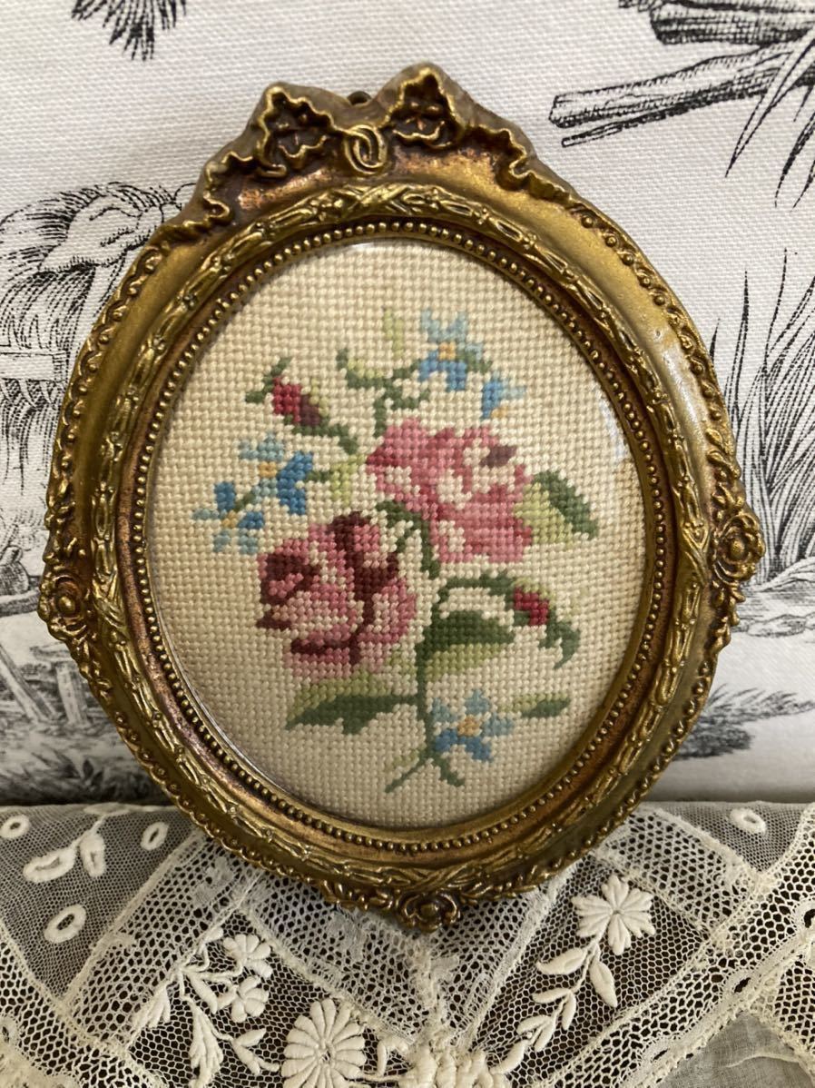 専門店の安心の1ヶ月保証付 英国ヴィンテージ 菫の花束手刺繍 ニードル