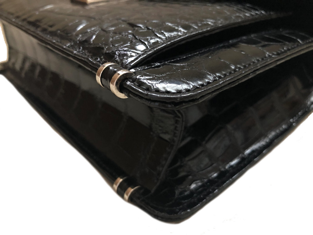 美品 高級 ワニ革 クロコダイルレザー シャイニング 艶有り セカンド
