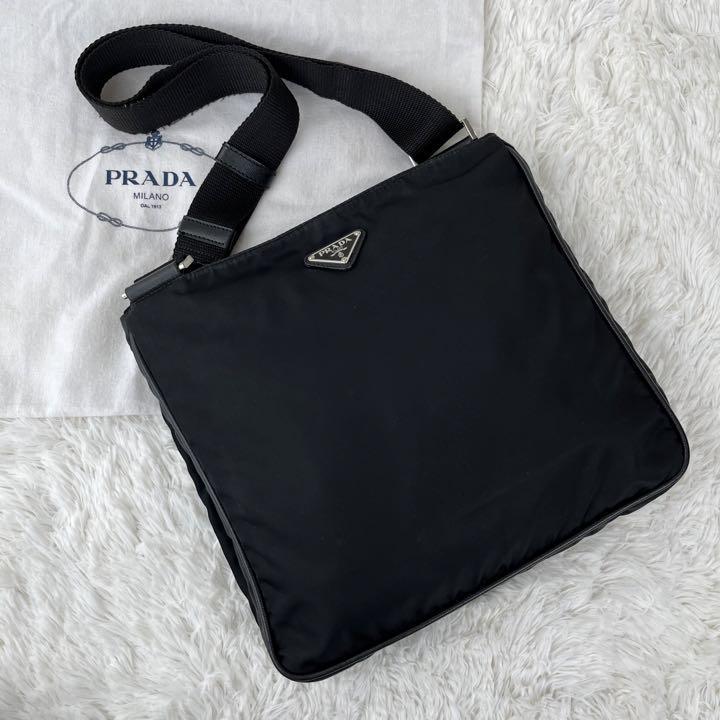 美品】PRADA プラダ ショルダーバッグ ナイロン レザー 本革 ブラック