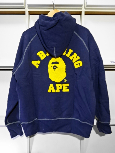 初期 BAPE【M】カレッジロゴ 刺繍 ジップパーカー A BATHING APE（ア