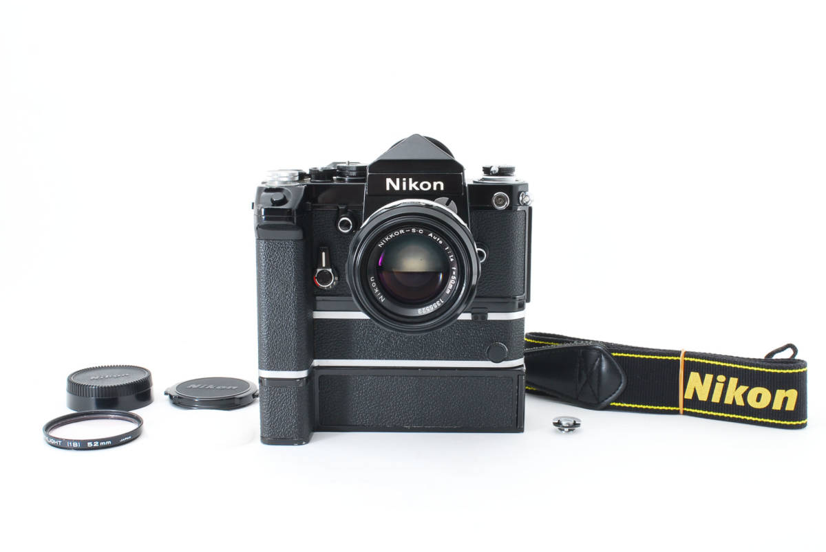 【良品/動作OK】 Nikon F2 Eye Level Black Camera + Nikkor S.C 50mm f1.4 Lens + MD-2 MB-1 ニコン カメラ レンズ モータードライブ