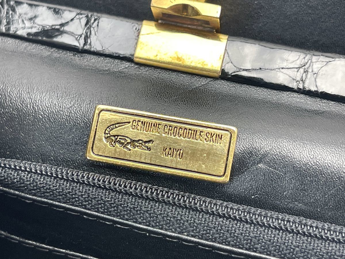 美品 GENUINE CROCODILE SKIN KAIYO カイヨウクロコダイル ワニ革 ミニハンドバッグ 手提げバッグ ブラック