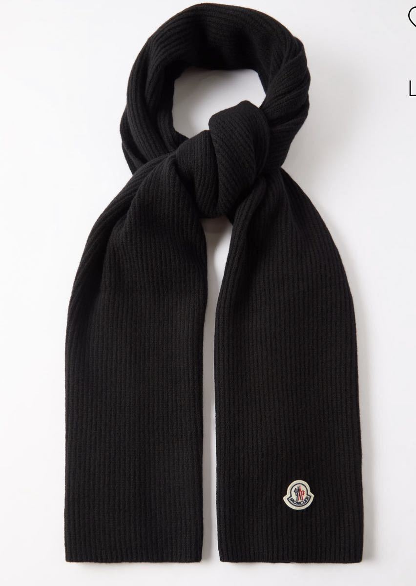 MONCLER Logo Ribbed-Knit Scarf In Black SCIARPA モンクレール ロゴ