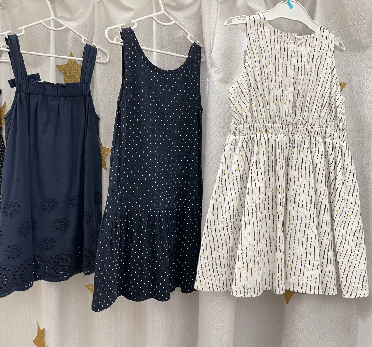 3枚セット ワンピース ビームス チュニック 子供服 キッズ 女の子110 紺色 ドット ネイビー 星柄 花柄 ガールズ