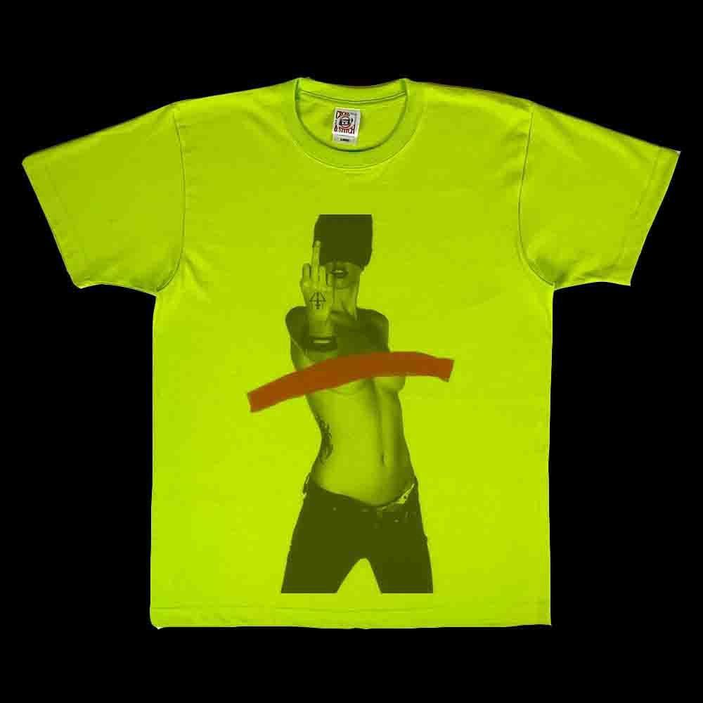 新品 ビッグ プリント セクシー ヌード モデル FUCK YOU 中指 挑発 ライム 黄緑 Tシャツ S M L XL オーバーサイズ XXL ロンT パーカー 対応 2