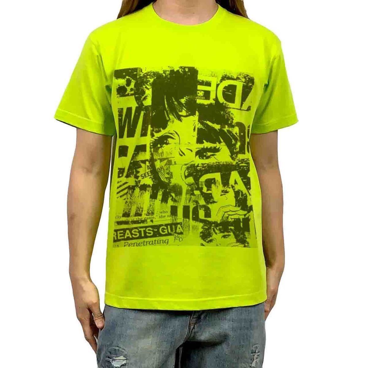 新品 ビッグ プリント マンガ 漫画 コミック クラッシュ コラージュ ライム 黄緑 Tシャツ S M L XL オーバー サイズ XXL ロンT パーカー 可
