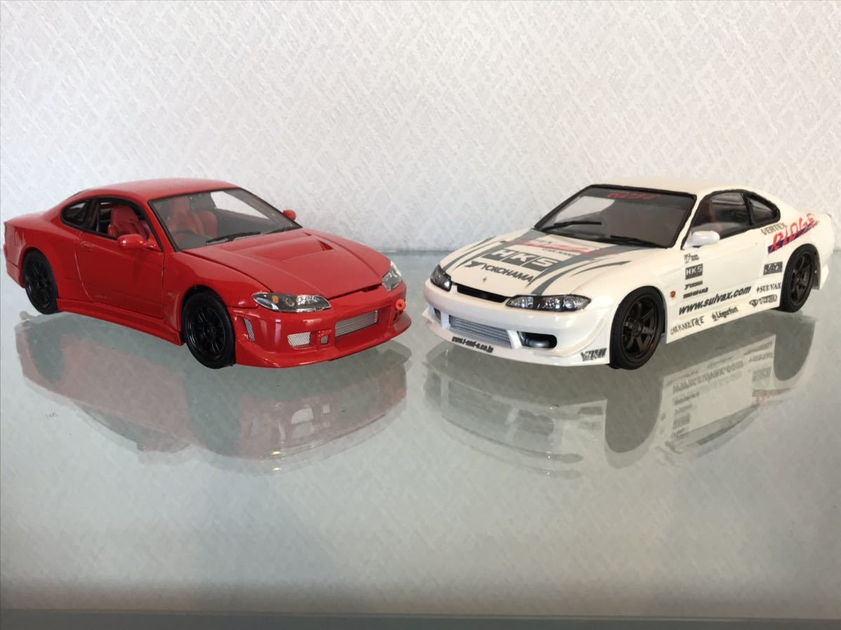 送料無料　1/24 プラモデル完成品とミニカーセット　日産　シルビア S15 ベルテックス　ドリフト　アオシマ NISSAN SILVIA DRIFT SR20DET_画像1