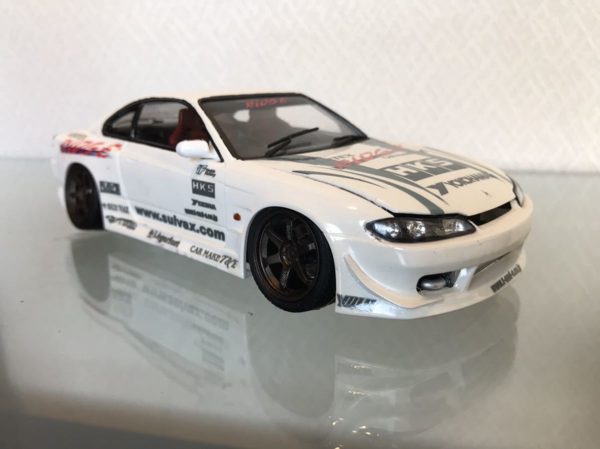 送料無料　1/24 プラモデル完成品とミニカーセット　日産　シルビア S15 ベルテックス　ドリフト　アオシマ NISSAN SILVIA DRIFT SR20DET