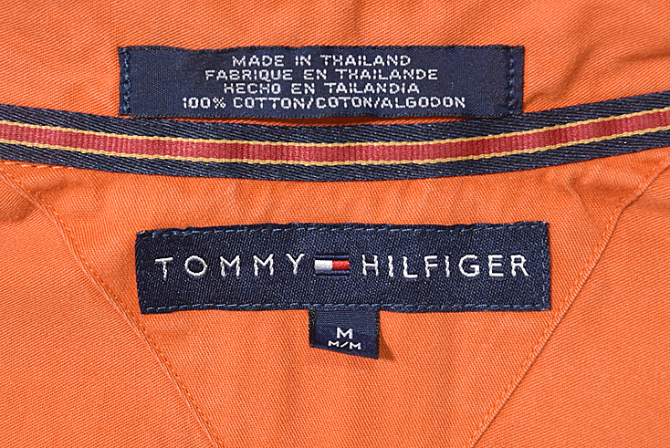 【送料無料】 トミーヒルフィガー コットン 長袖シャツ BDシャツ ボタンダウン オレンジ色 メンズM TOMMY HILFIGER 古着 CA0946_画像6