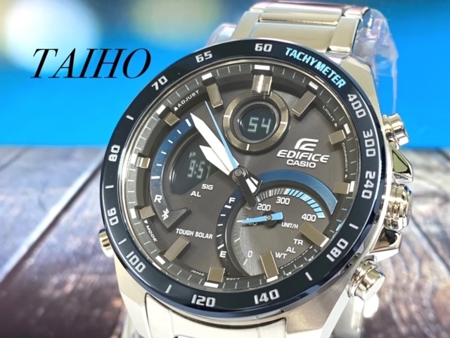 1円 新品 Casio カシオ EDIFICE エディフィス 腕時計 タフソーラー アナデジ モバイルリンク 10気圧防水 ブラック シルバー ブルー