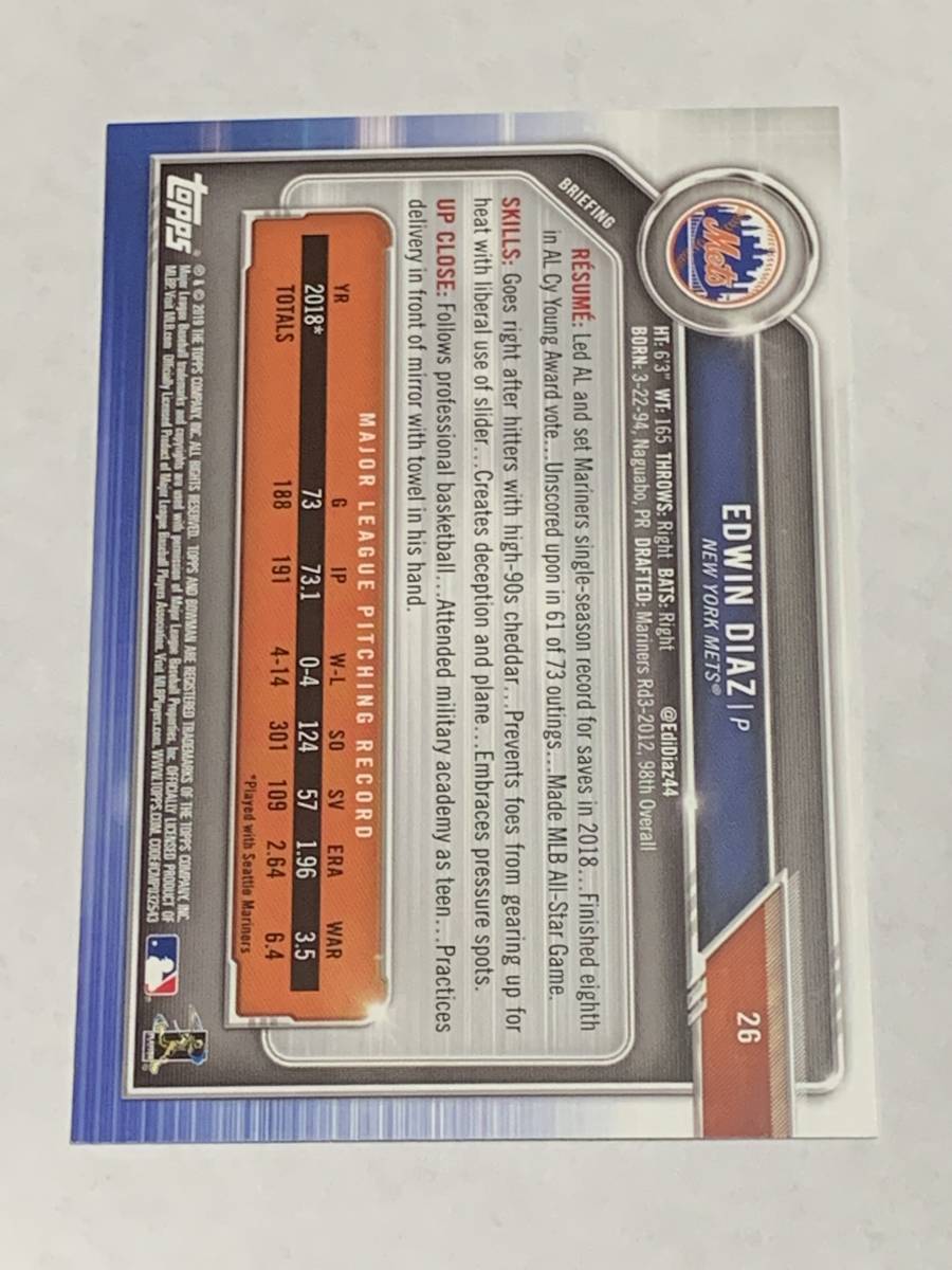 EDWIN DIAZ 2019 BOWMAN #26 METS 即決_画像2