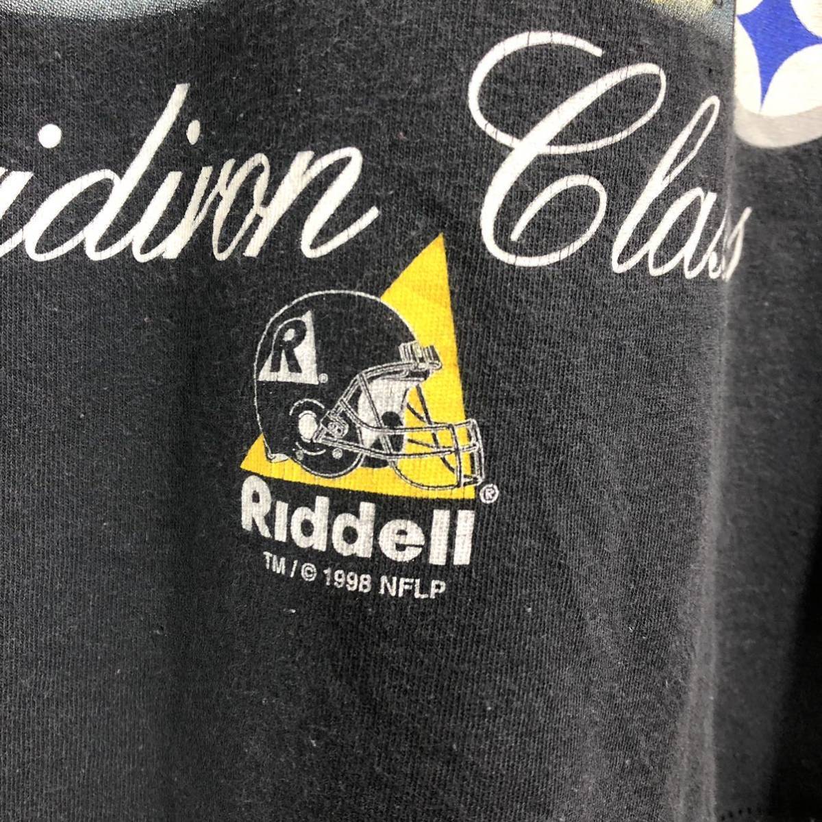 ■ 90s 90年代 USA製 ビンテージ Riddell NFL スティーラーズ ＃55 ロッカー イラストプリント Tシャツ サイズL 黒 アメフト Steelers ■_画像5