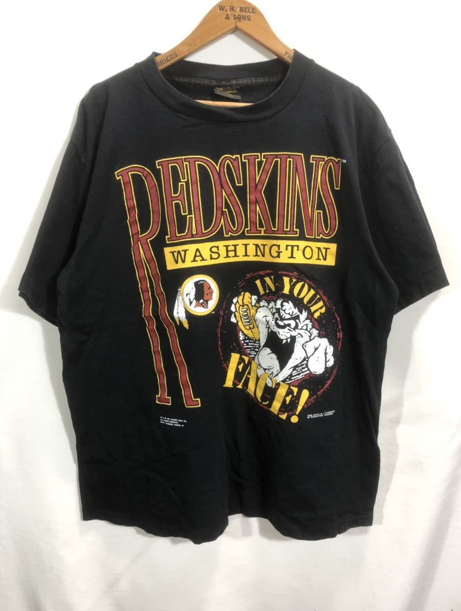 ■ 90s USA製 ビンテージ Changes レッドスキンズ タズマニアンデビル イラスト Tシャツ サイズXL 黒 インディアンス REDSKINS ■_画像1