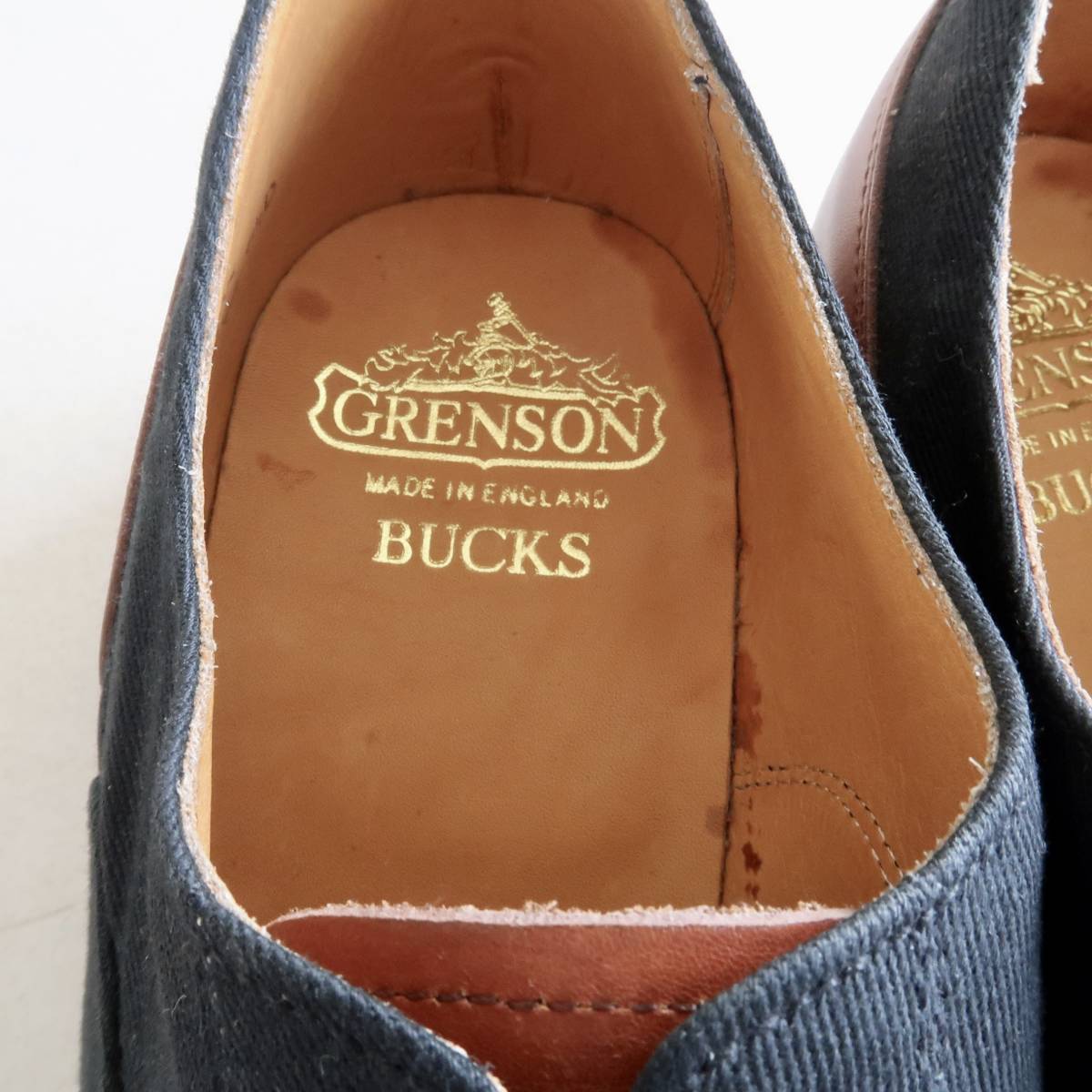 DEADSTOCK 90's GRENSON ブラックツイルキャンバス＆ブラウンカーフレザー コンビシューズ 表記UK6.5D 英国製/ビンテージグレンソンBUCKSの画像7