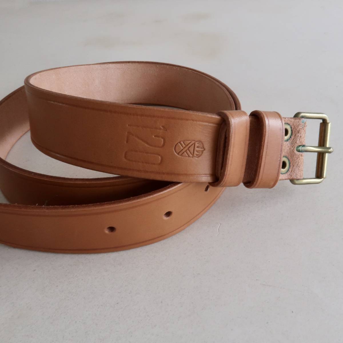 DEADSTOCK 70\'s 80\'s Sweden army sibi Rudy fence natural leather belt inscription 120 W34 - W44 degree / Vintage cow leather W35W36W38 largish 
