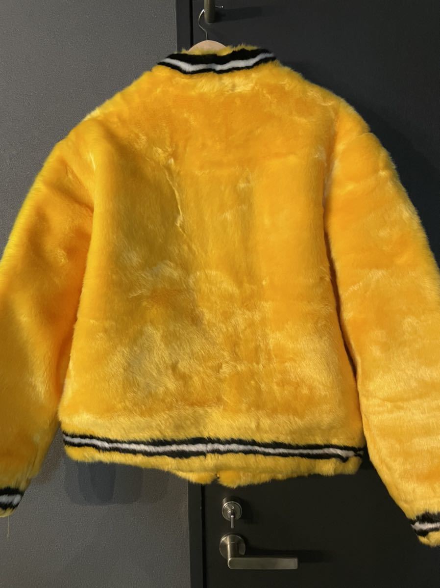 Supreme Faux Fur Varsity Jacket sizeL Yellow シュプリーム ファー ジャケット Lサイズ ボアジャケット _画像2