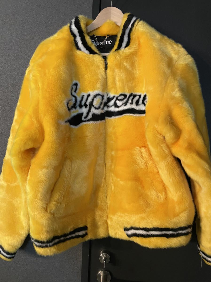 Supreme Faux Fur Varsity Jacket sizeL Yellow シュプリーム ファー ジャケット Lサイズ ボアジャケット _画像1