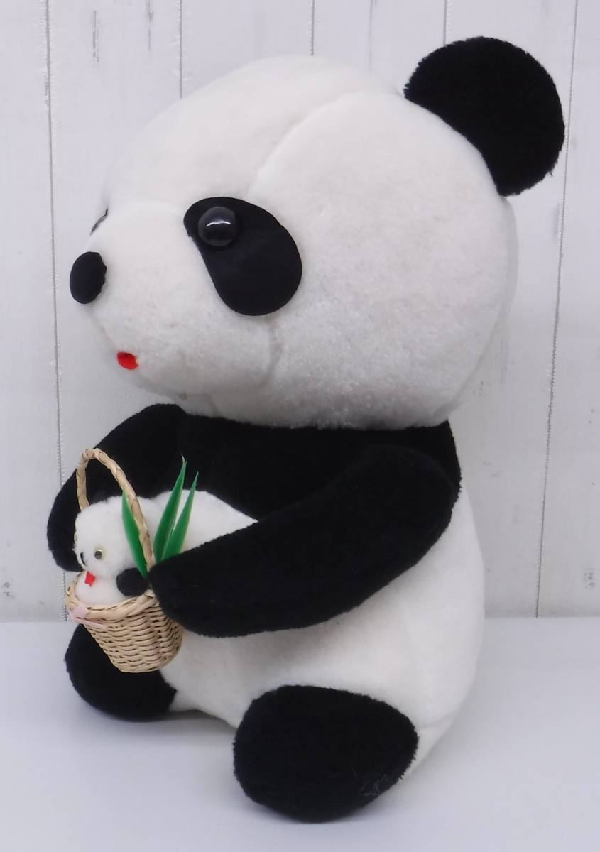  Showa Retro that time thing * retro soft toy * Panda . Panda attaching * braided basket . go in . Panda *BIG large 47cm* fancy retro pop 