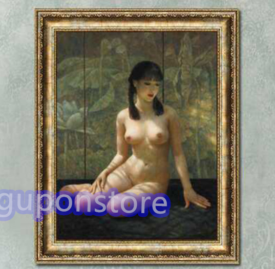 特売！ 美品 美人 座り方のセクシー美人 裸婦像 人体 40x60cm 額裝_画像1