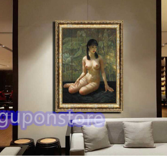 特売！ 美品 美人 座り方のセクシー美人 裸婦像 人体 40x60cm 額裝_画像2