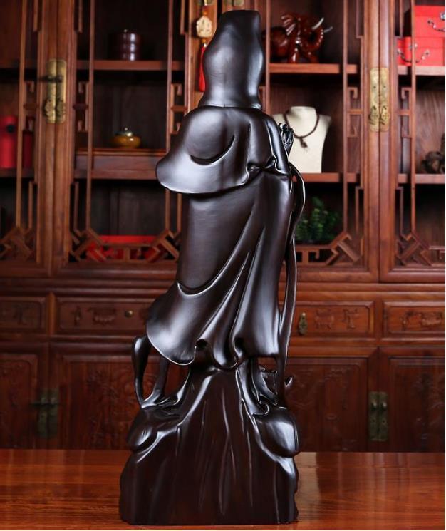 黒檀木 観音菩薩像 仏教美術 精密細工 木彫り 仏像 置物 高さ30cm_画像4