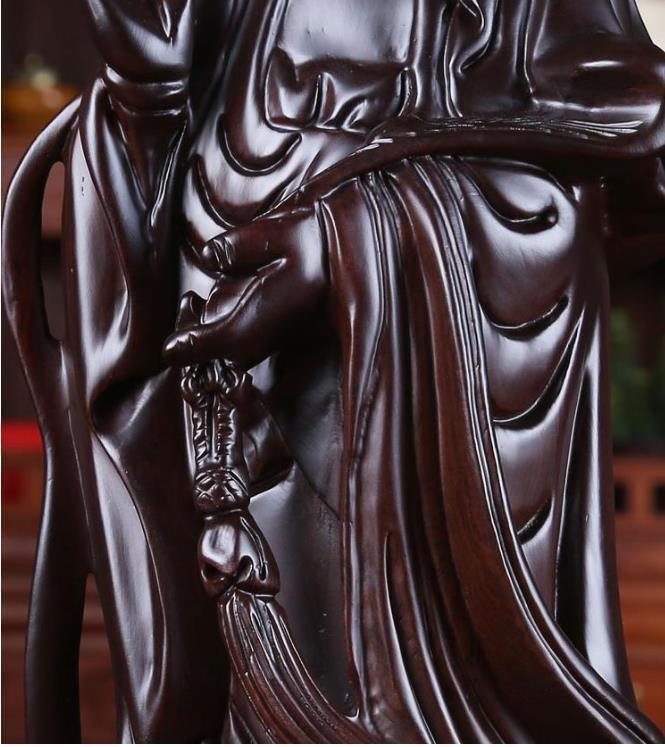 黒檀木 観音菩薩像 仏教美術 精密細工 木彫り 仏像 置物 高さ30cm_画像5
