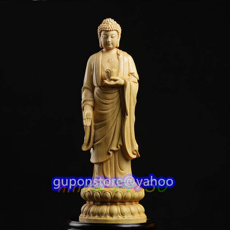 阿弥陀如来立像 木彫仏像 仏教芸術品 精密細工 高さ21cm
