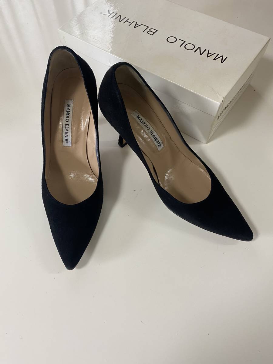 美品】MANOLO BLAHNIK スエードパンプス ブラック クロス マノロ 楽天