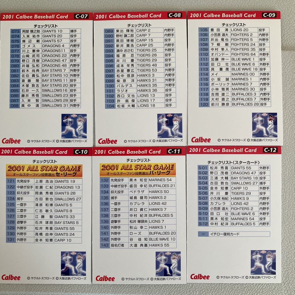 2001 year Calbee Professional Baseball chip s/ check list card.C-1~12. pine slope large .. pine . preeminence .. Ishii one .. Nakamura ../12 sheets set set sale rare rare card 