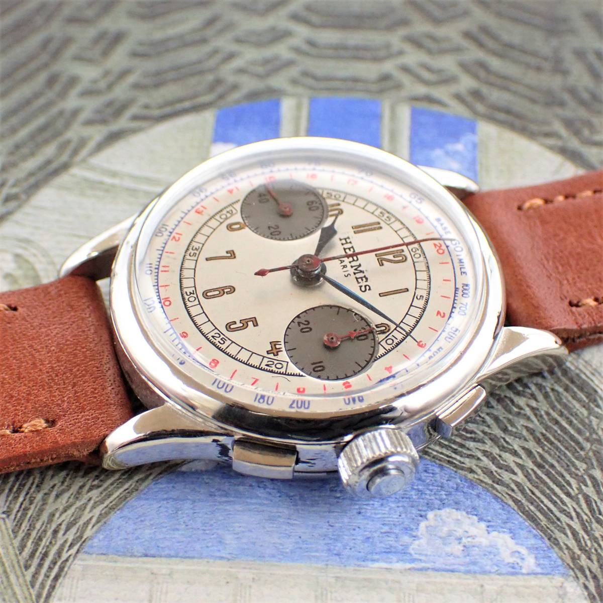 HERMES PARIS エルメス クロノグラフ ステンレススチール 1960 サイズ 38ｍｍ アンティークウォッチ メンズ 腕時計 手巻き #177_画像3