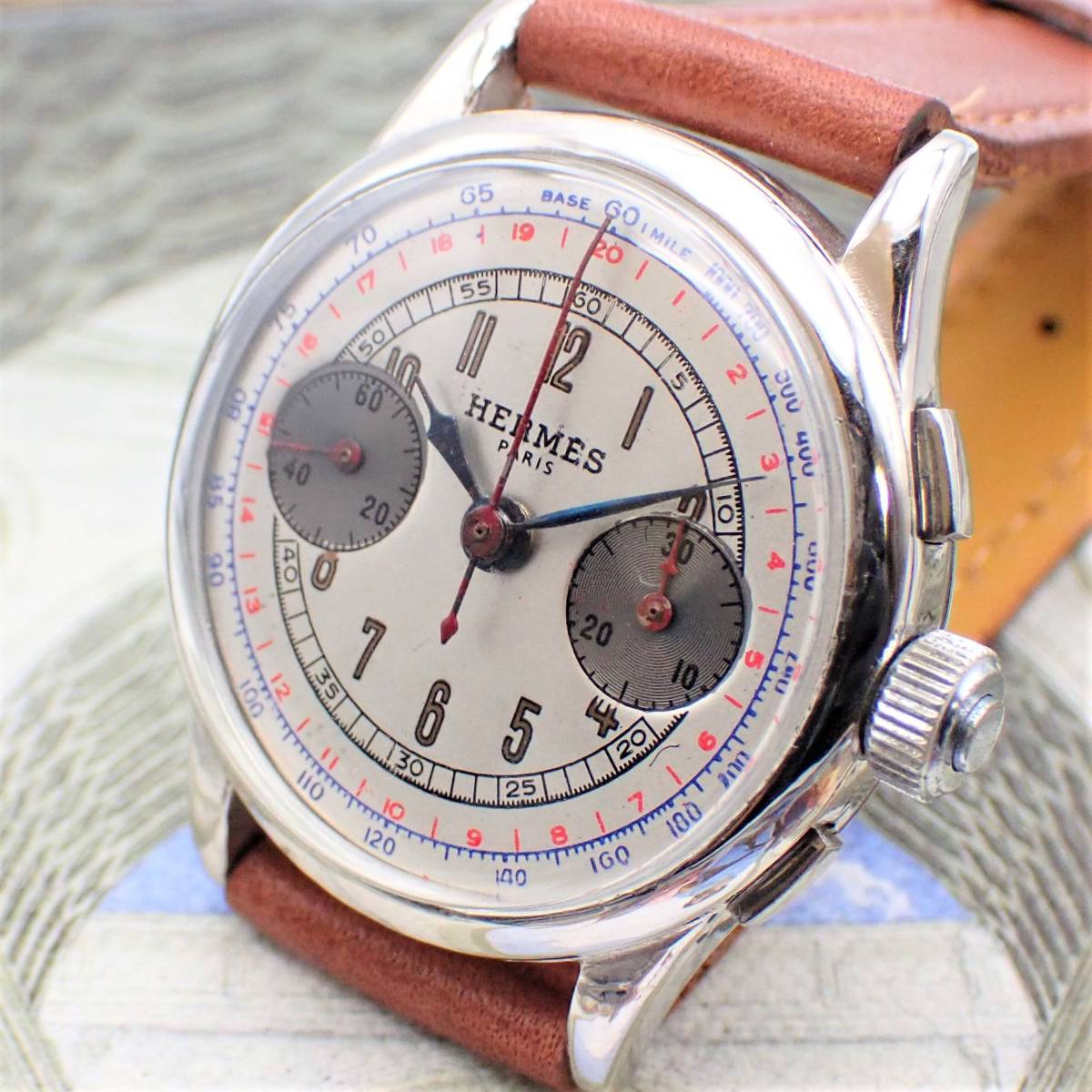 HERMES PARIS エルメス クロノグラフ ステンレススチール 1960 サイズ 38ｍｍ アンティークウォッチ メンズ 腕時計 手巻き #177_画像1