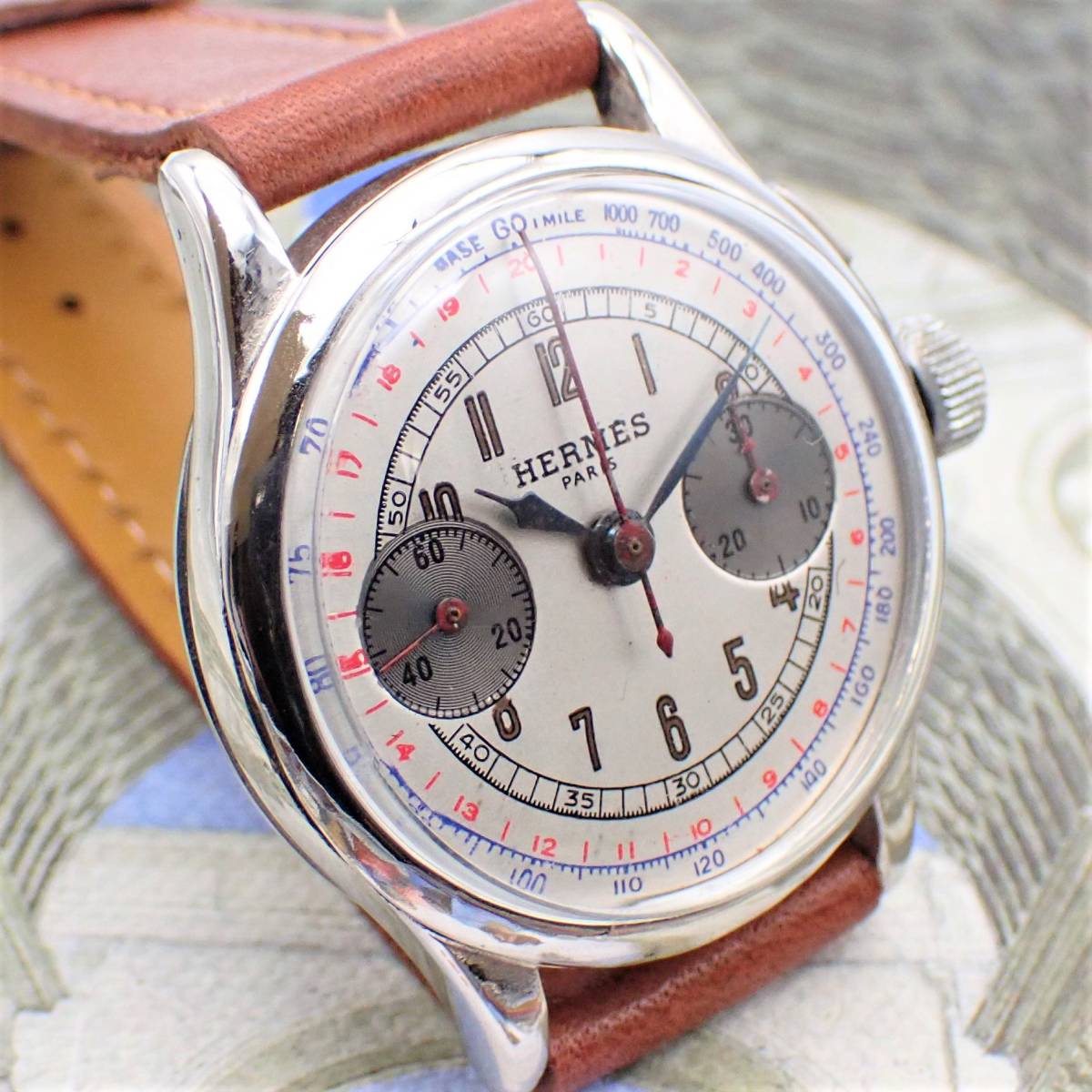 HERMES PARIS エルメス クロノグラフ ステンレススチール 1960 サイズ 38ｍｍ アンティークウォッチ メンズ 腕時計 手巻き #177_画像2