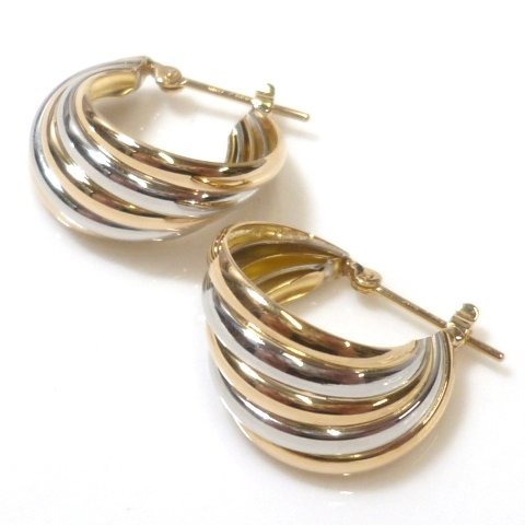 J◇K18 Pt900【新品仕上済】イエローゴールド & プラチナ コンビ ピアス フープ リング Yellow Gold Platinum earrings【ネコポスOK】_画像1