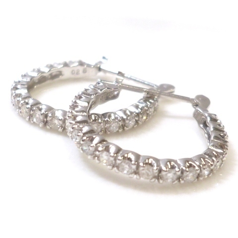 J◇K14WG【新品仕上済】シンプル洗練♪ダイヤモンド0.5ct フープピアス ホワイトゴールド 14金 White gold hoop earrings【ネコポスOK】_画像1