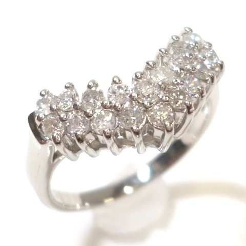 J◇Pt900【新品仕上済】エレガントなVデザイン ダイヤモンド0.3ct プラチナ リング 指輪 8.5号 ダイヤ 美品 platinum Diamond ring