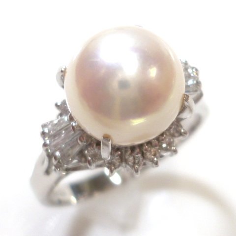 最大80%オフ 真珠 11号 指輪 リング プラチナ 0.2ct ダイヤ & 8mm パール J◇Pt900 ダイヤモンド ring【ネコポスOK】 Platinum Diamond Pearl その他