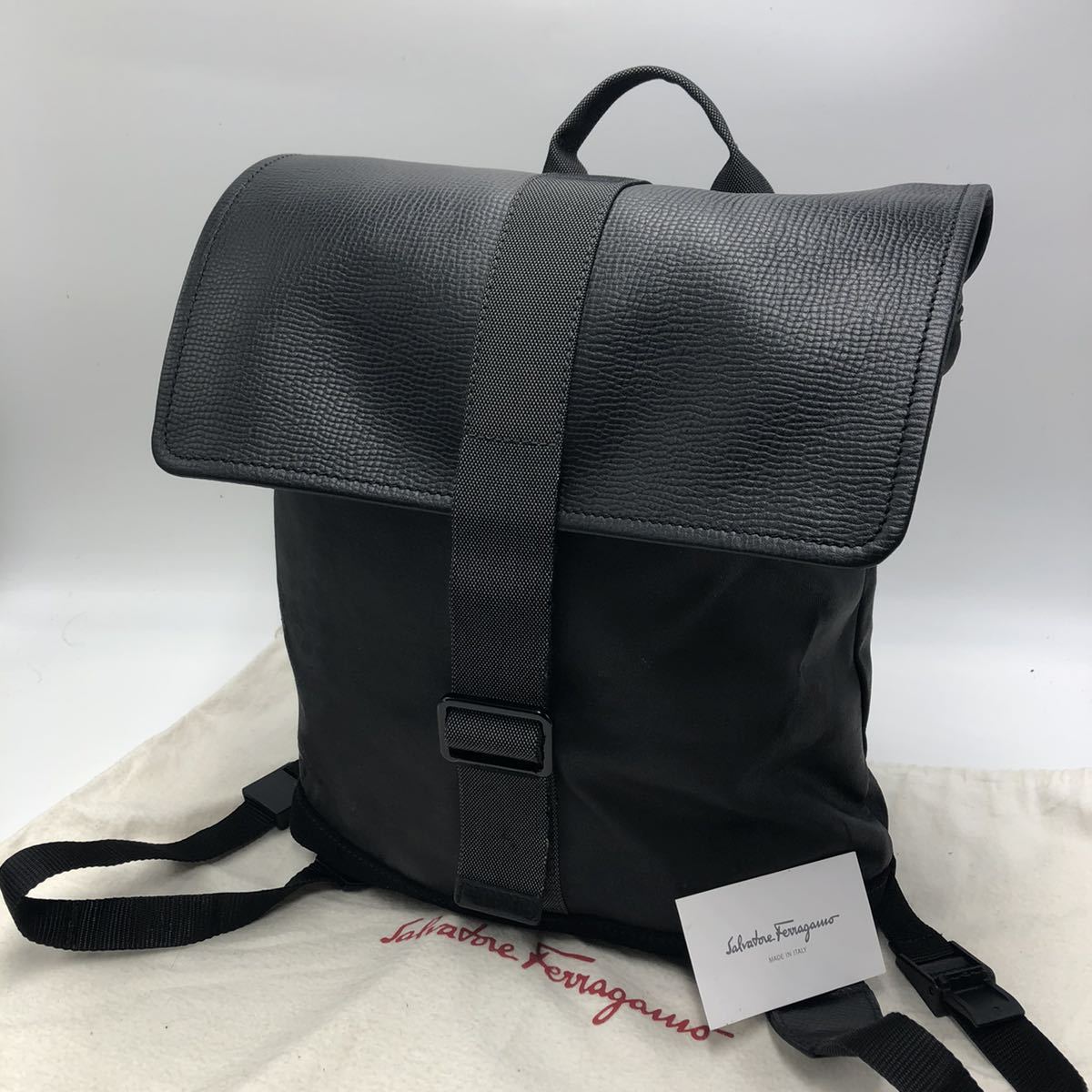 1円『極美品』 Salvatore Ferragamo メンズ リュック 巾着 大容量