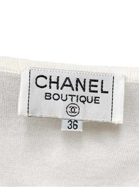 シャネル CHANEL 黒白 ボーダー タンクトップ ノースリーブ ココマーク刺繍 レア ヴィンテージ 5