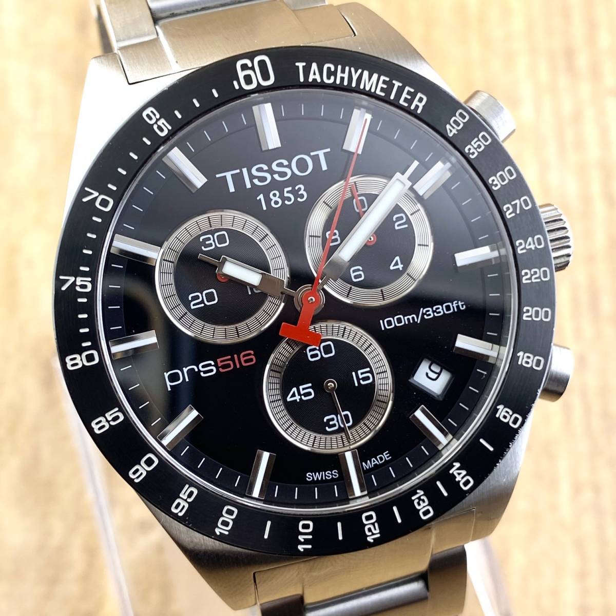 【1円〜】TISSOT ティソ 腕時計 メンズ PRC516 クロノグラフ ブラック文字盤 レトログラード ラウンドフェイス デイト 可動品_画像4