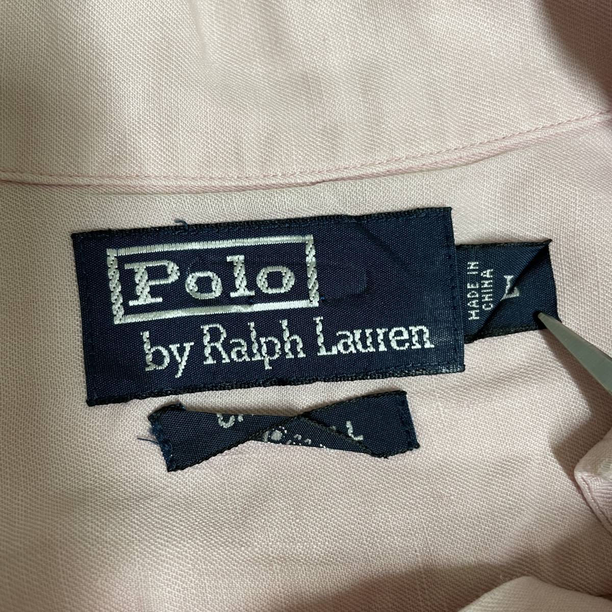 POLO RALPH LAUREN ポロラルフローレン 半袖シャツ 開襟シャツ オープンカラー ワンポイント ピンク シルク リネン L_画像5
